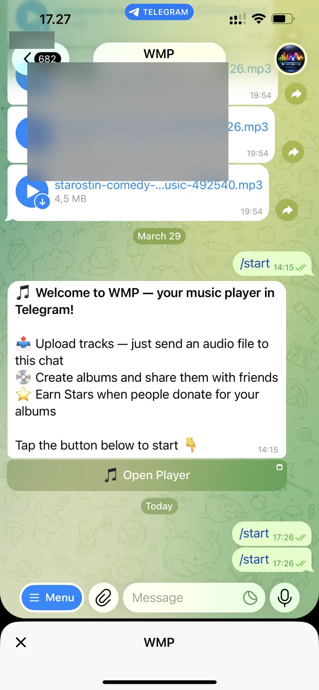 Telegram-бот WMP с кнопкой открытия плеера